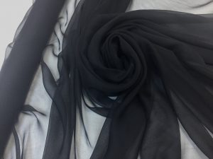 Voal creponat de matase naturala (muselina) negru