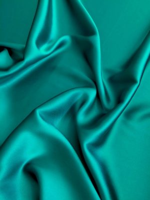 Satin de matase naturala cu elastan verde-turcoaz