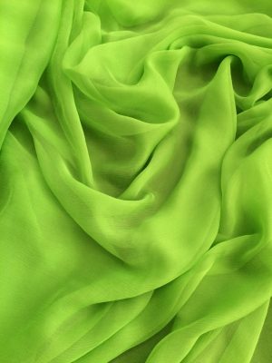 Voal creponat de matase naturala (muselina) verde neon