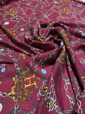 Batist de bumbac bordeaux imprimat