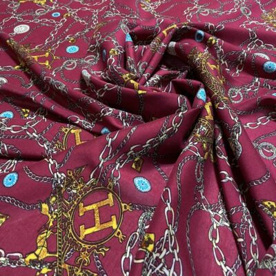 Batist de bumbac bordeaux imprimat