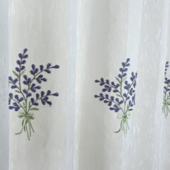 Perdea ivoire cu broderie flori lavanda