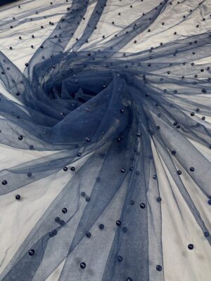 Tulle bleumarin-petrol cu perle