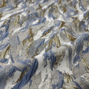 Brocart bleu cu fir lame auriu patinat