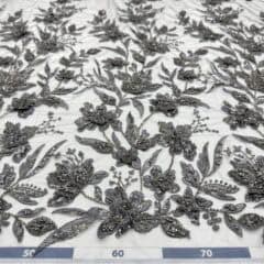 Broderie gri inchis cu aplicatii  3D argintii