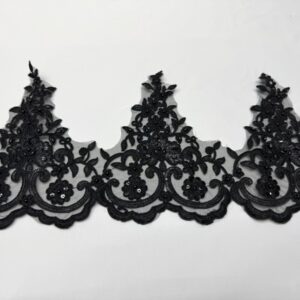 Bordura broderie neagra cu margele si paiete