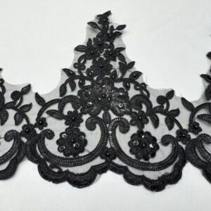 Bordura broderie neagra cu margele si paiete